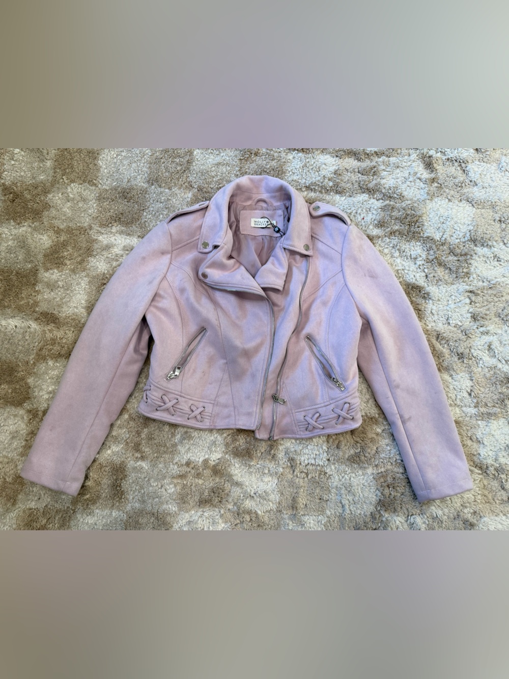 Molly Bracken Lilac Suede Moto Jacket